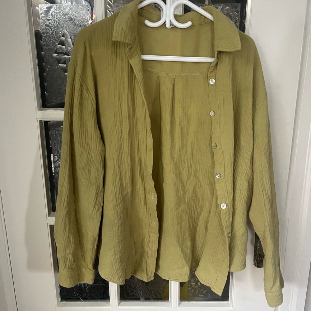 Princess Polly Linen Look  Olive Button Down | Casual Wear | Size 12